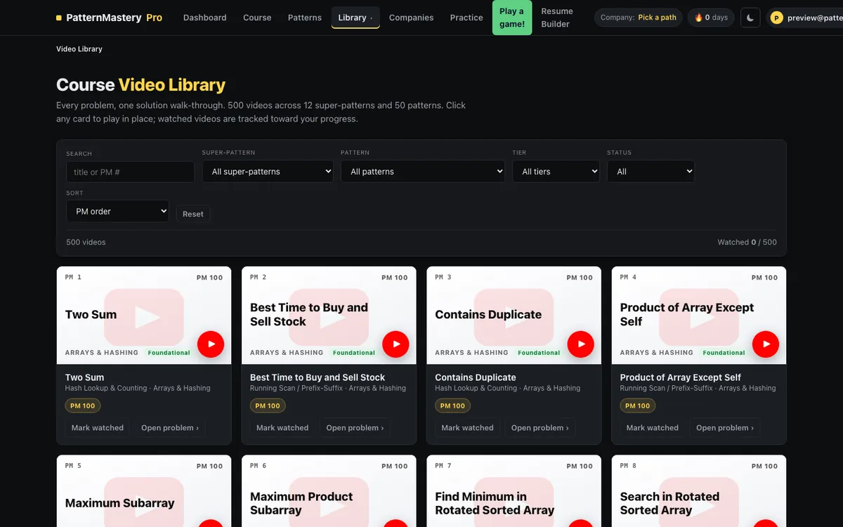 Video library with 500 solution walkthroughs
